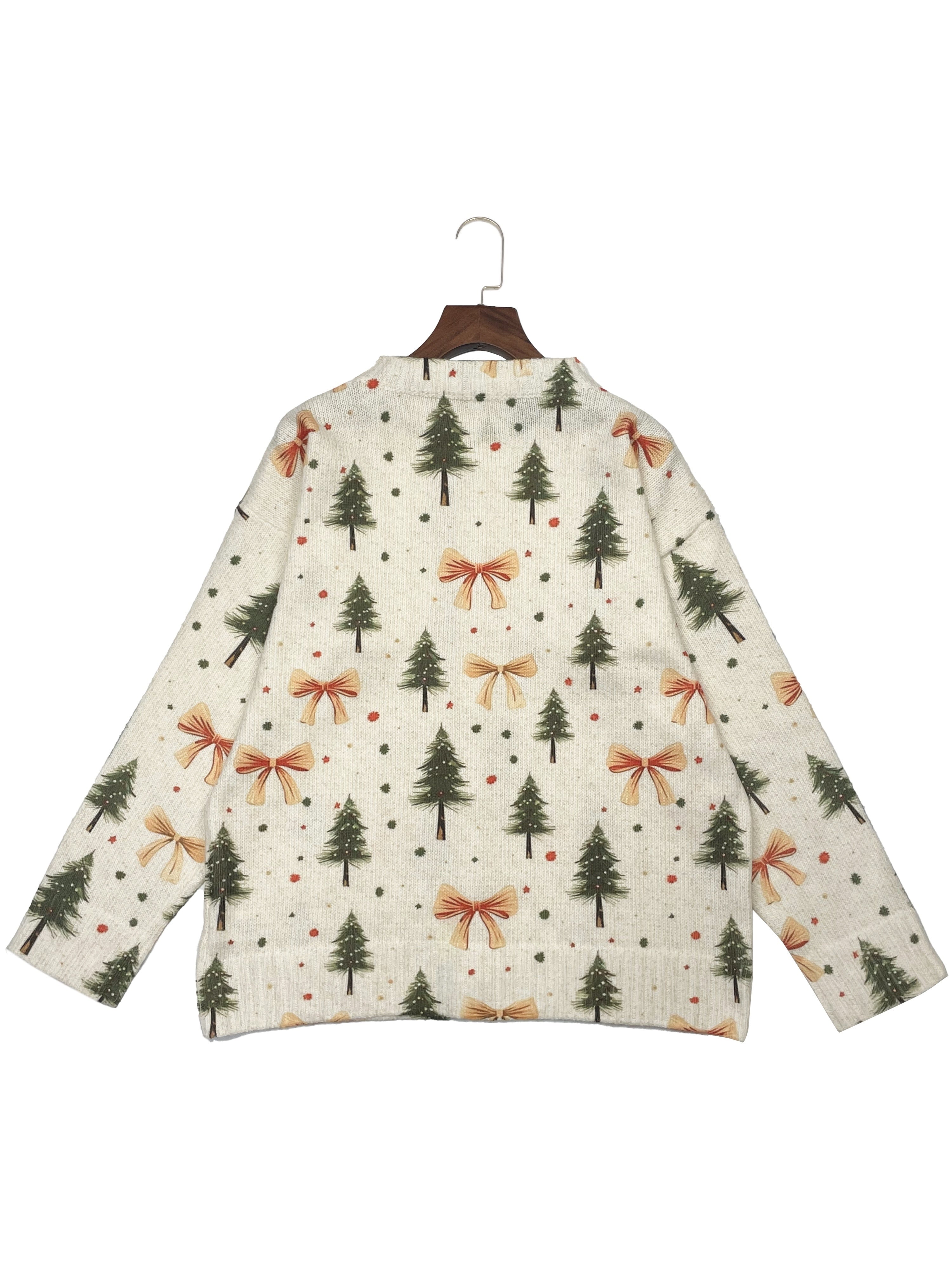 Women's Christmas Cardigan Tree Print Button | Festive
