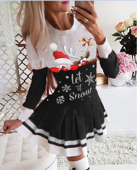 Women's Christmas Dress Pleated Long Sleeve | Festive