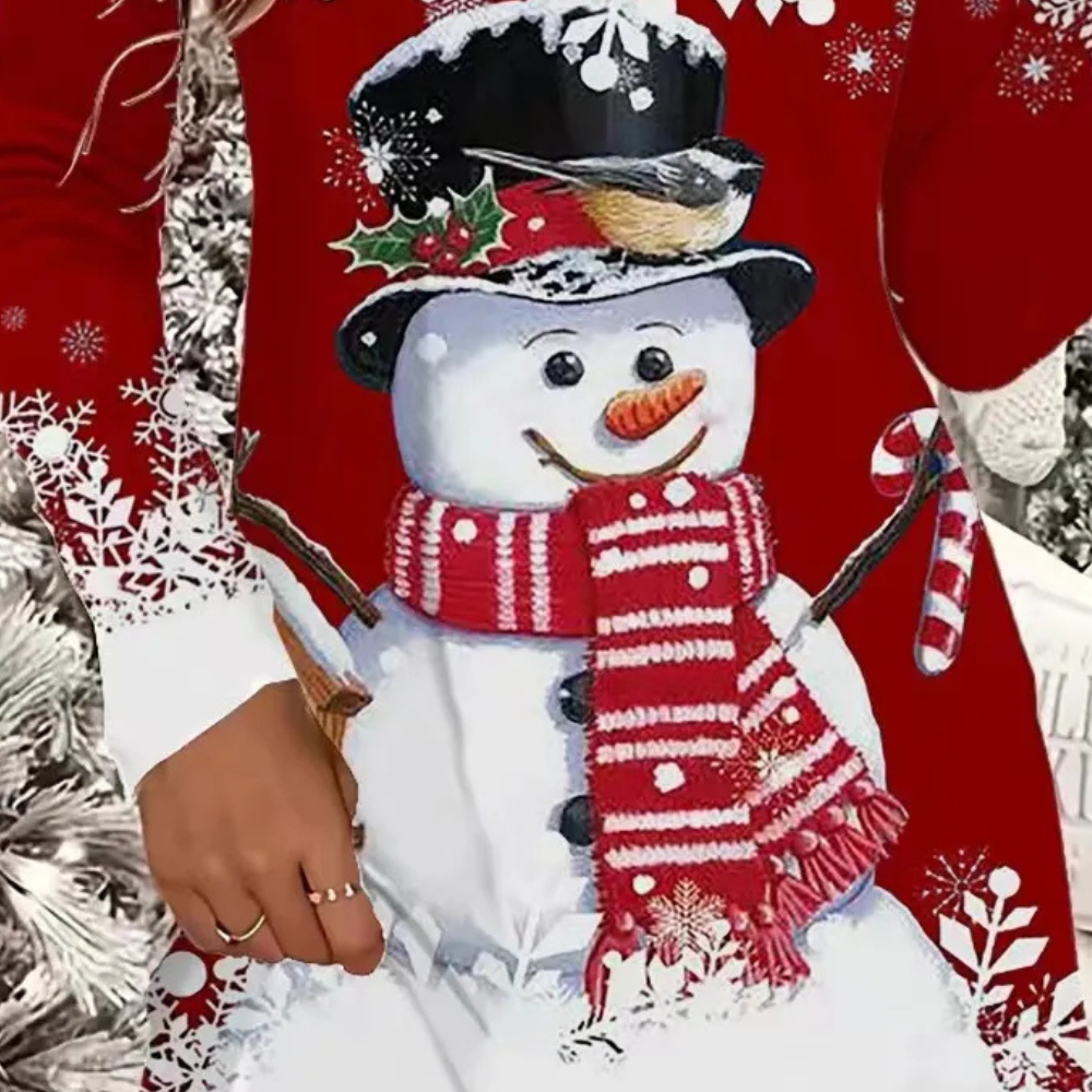 Women's Christmas Dress Snowman Long Sleeve | Festive