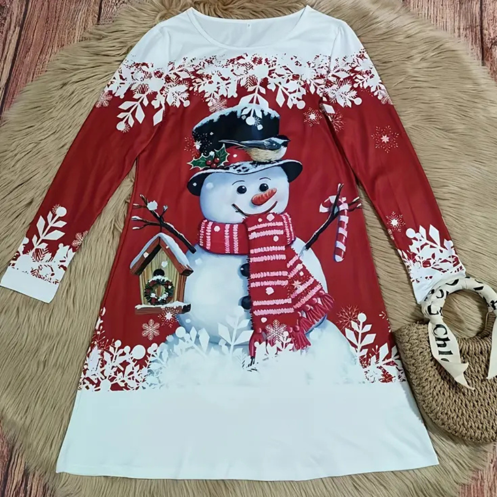 Women's Christmas Dress Snowman Long Sleeve | Festive