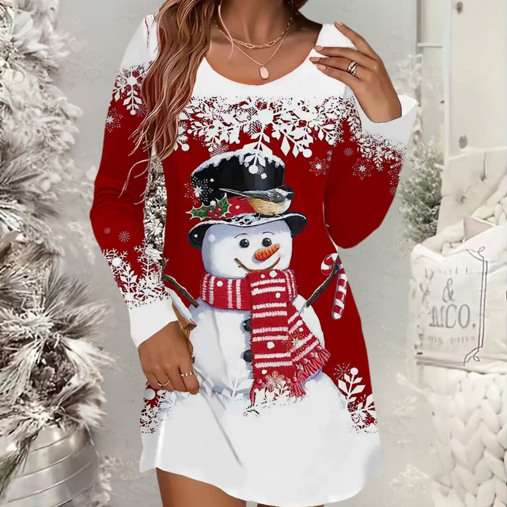 Women's Christmas Dress Snowman Long Sleeve | Festive