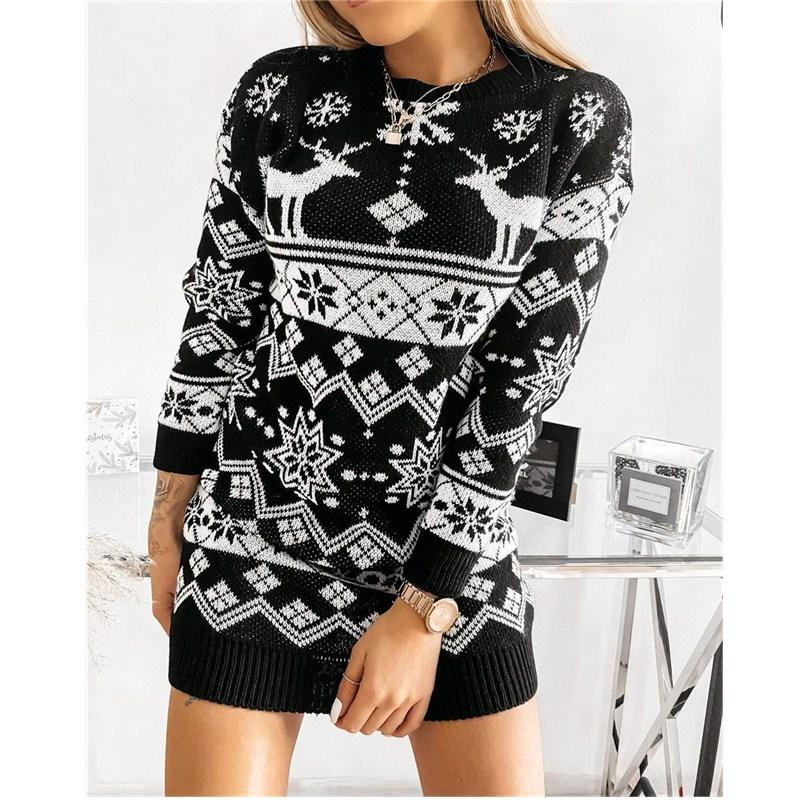 Women's Christmas Jumper Dress Festive Reindeer | Holiday