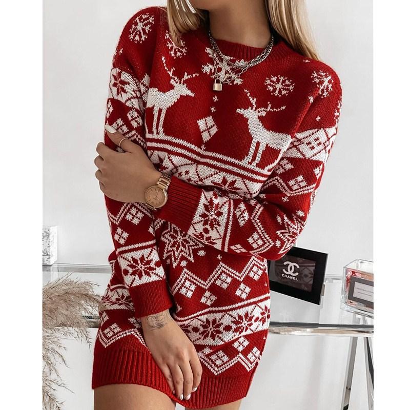 Women's Christmas Jumper Dress Festive Reindeer | Holiday