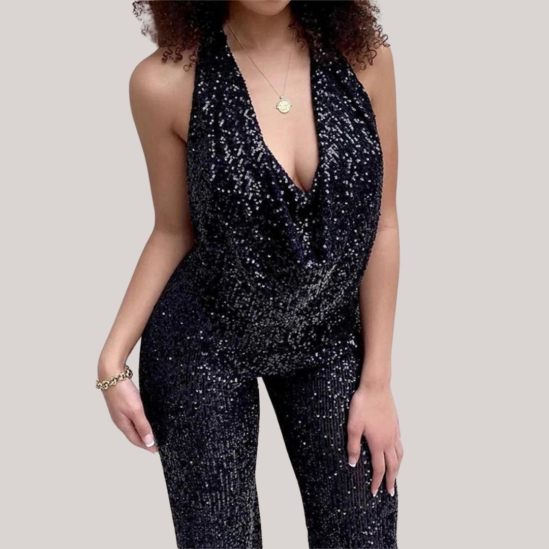 Women's Christmas Party Outfit Sequin Jumpsuit | Halter