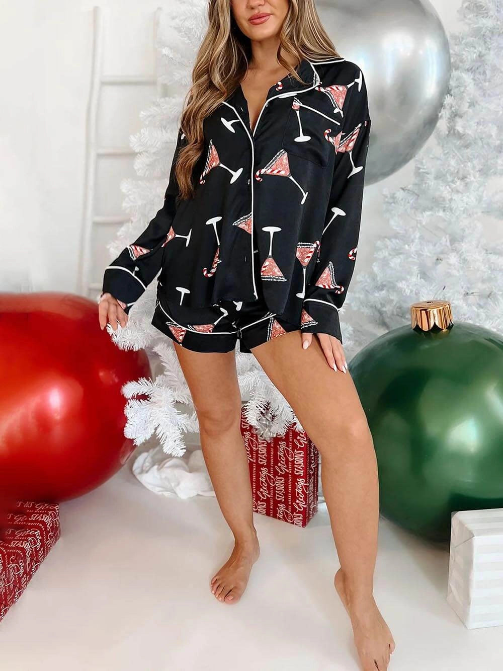 Women’s Christmas Pyjamas Candy Cane Shorts Set | Festive