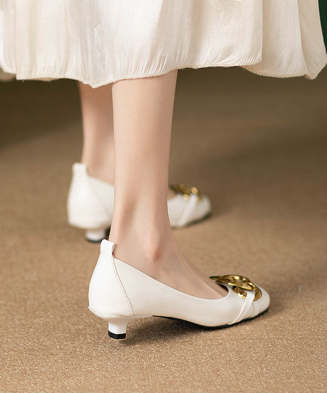 Women's Classic Kitten Heels Shoes Chain Detail | Closed Toe