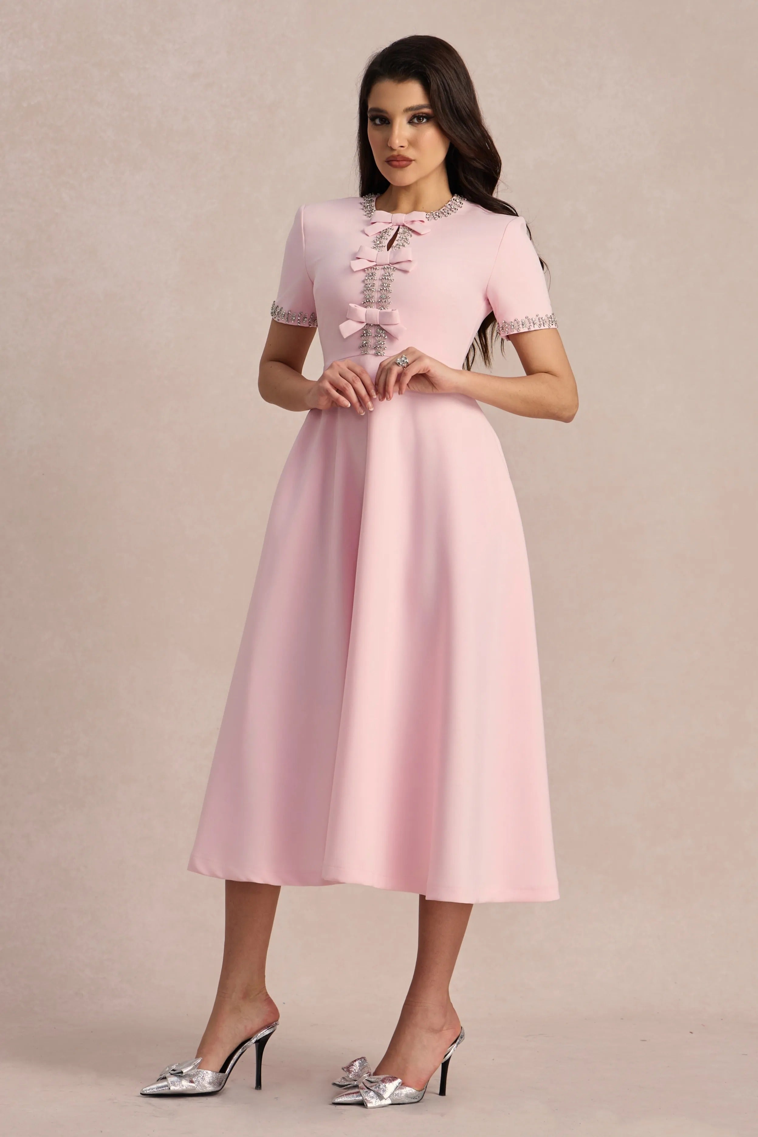 Women's Cocktail Dress Bow Embellished | Midi