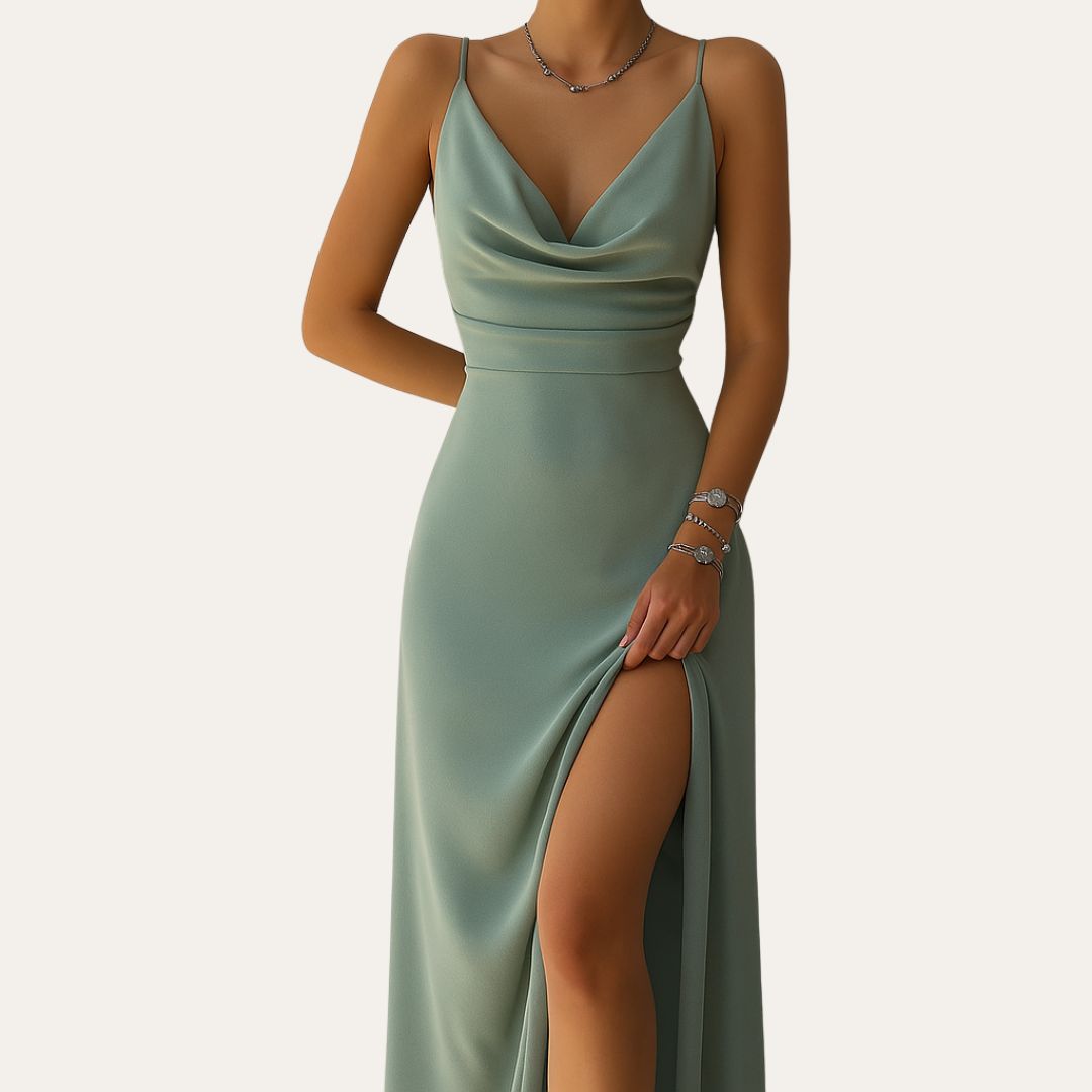 Women's Evening Dress Spaghetti Strap | Midi Slit