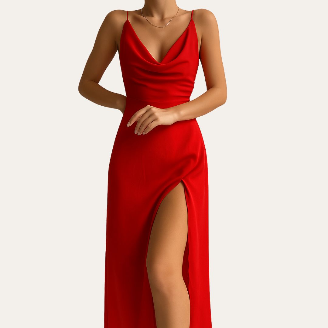 Women's Evening Dress Spaghetti Strap | Midi Slit