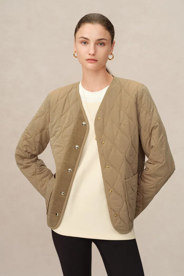 Women's Front Patch Pockets Quilted Jacket | Snap Closure