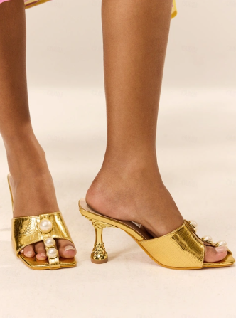 Women's Gold Heels Slip-On Sandals | Mule