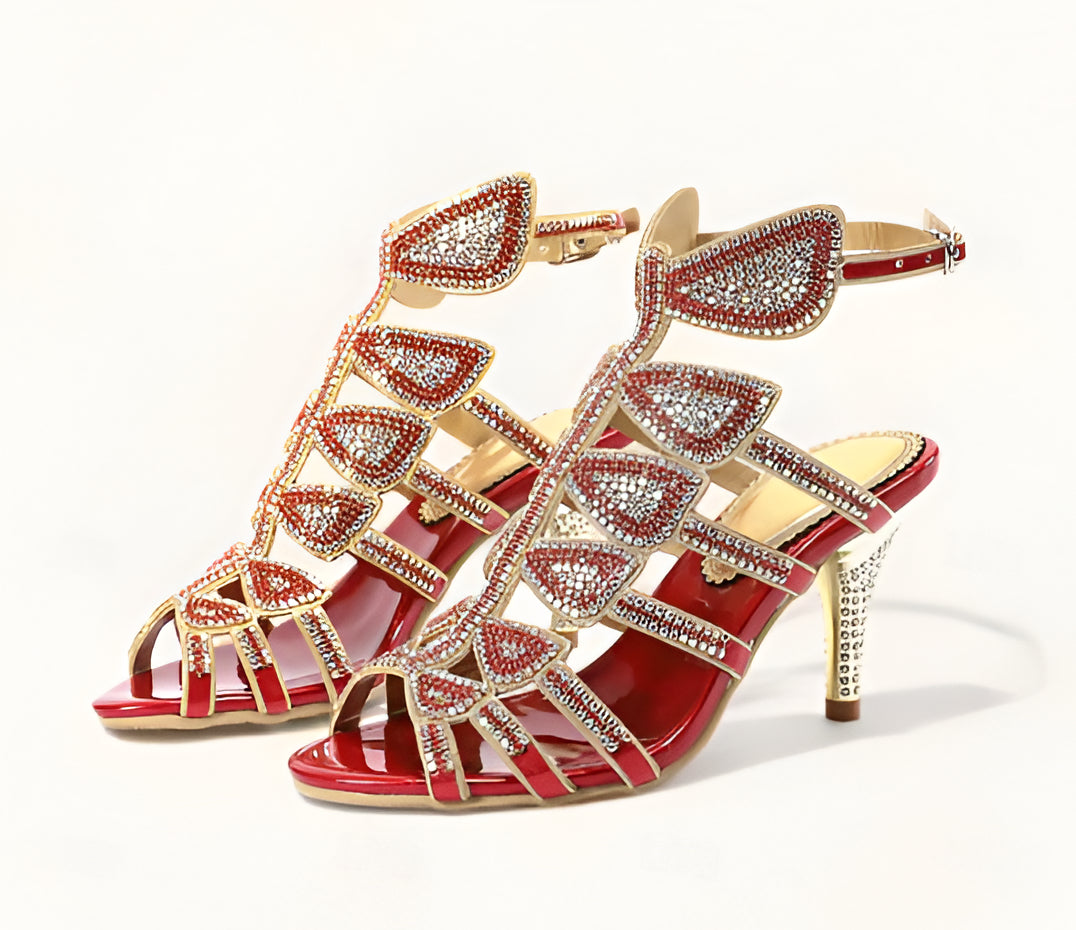 Women's Gold Heels Strappy Sandals | Crystal