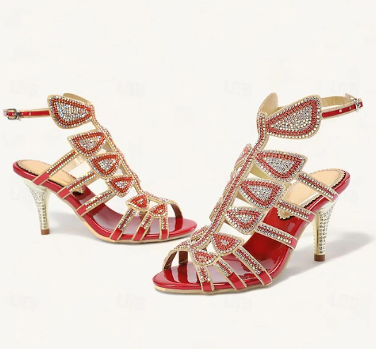 Women's Gold Heels Strappy Sandals | Crystal
