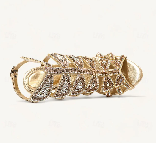 Women's Gold Heels Strappy Sandals | Crystal