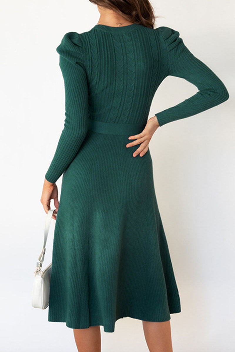 Women's Jumper Dress Cable Knit with Tie | Midi