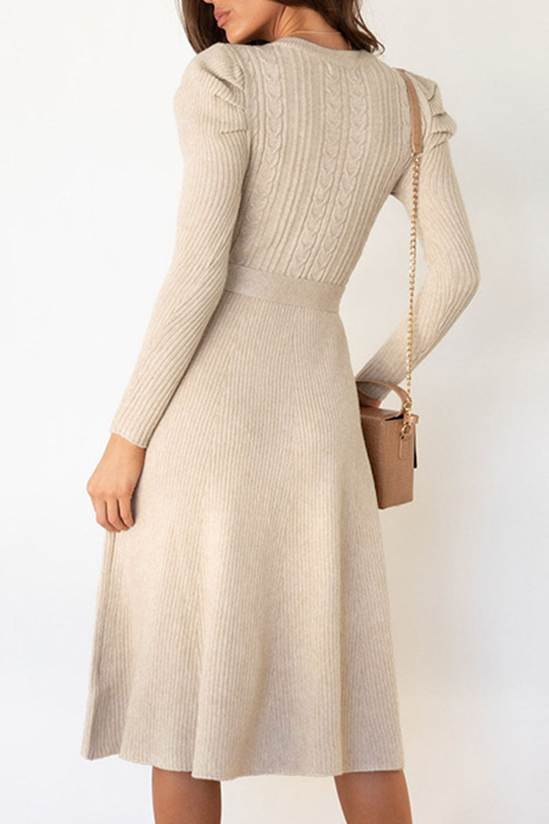 Women's Jumper Dress Cable Knit with Tie | Midi