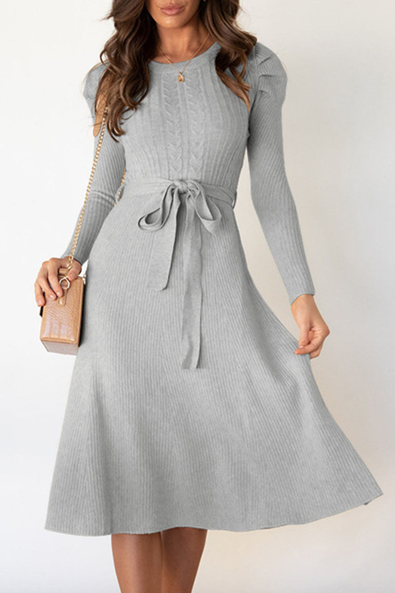 Women's Jumper Dress Cable Knit with Tie | Midi