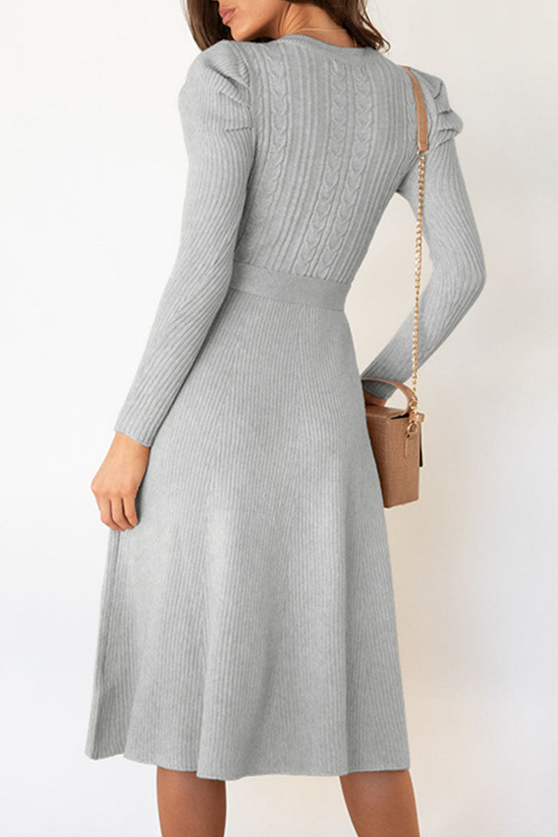 Women's Jumper Dress Cable Knit with Tie | Midi