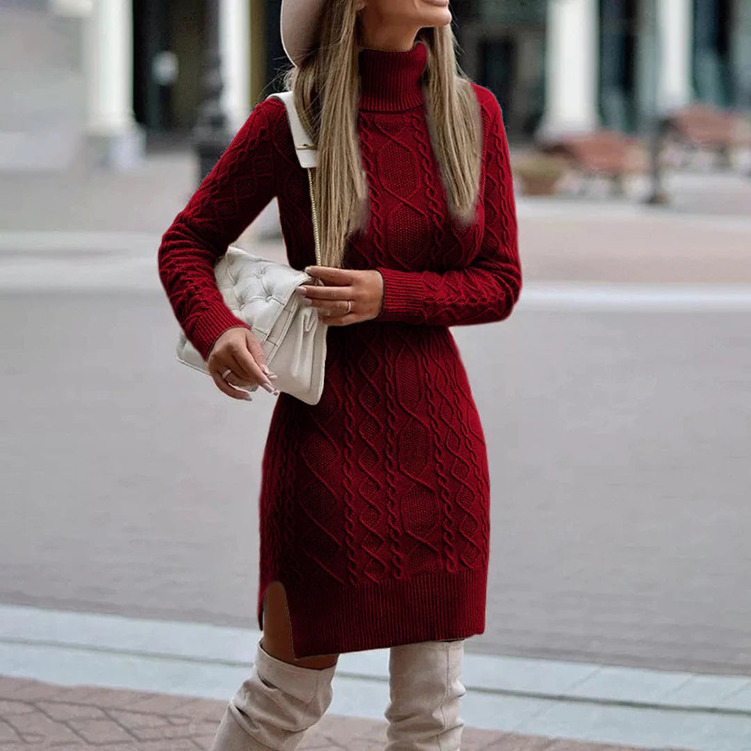 Women's Jumper Dress Knit Turtleneck | Midi
