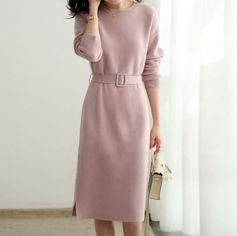 Women's Jumper Dress Long Sleeve with Belt | Midi