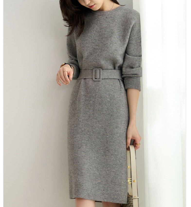 Women's Jumper Dress Long Sleeve with Belt | Midi