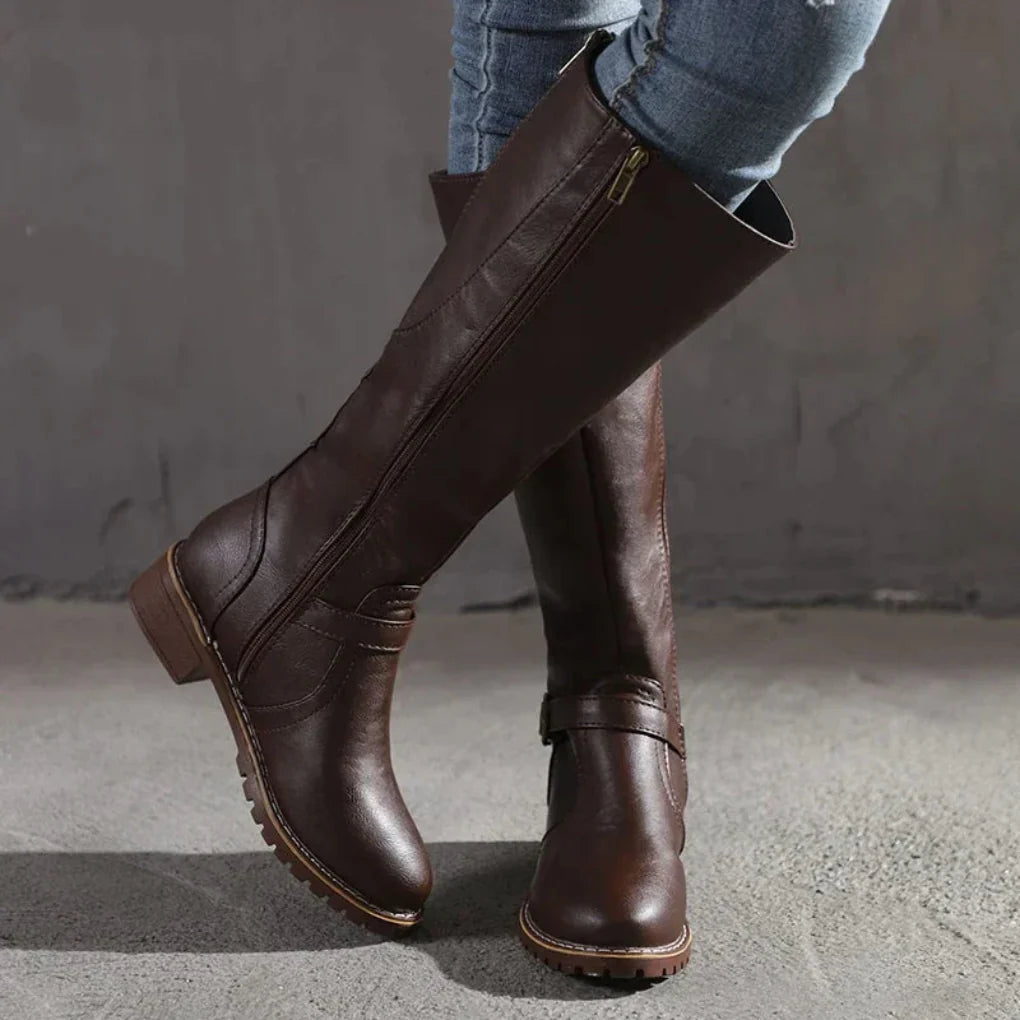 Women's Knee High Boots Buckle | Low Heel