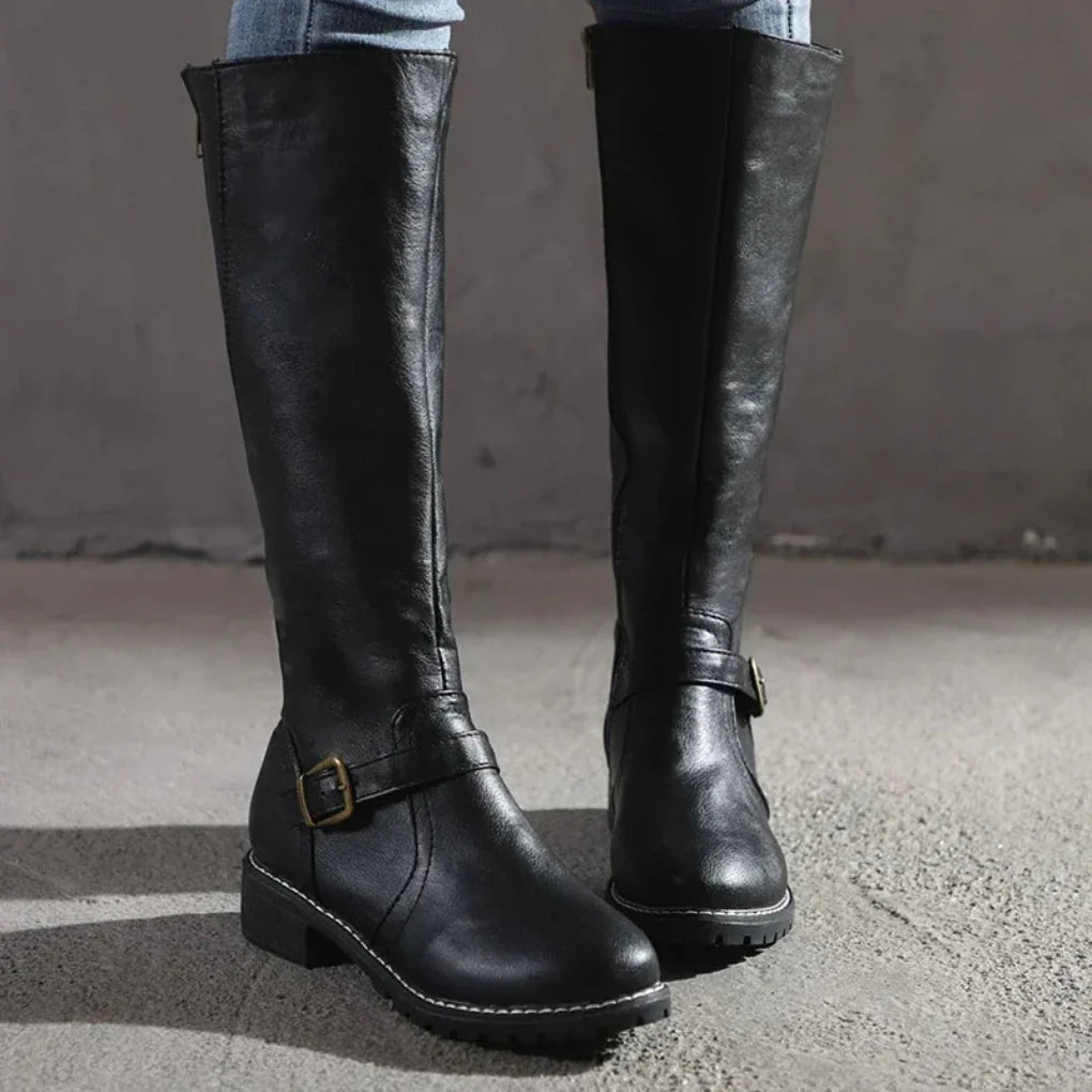 Women's Knee High Boots Buckle | Low Heel