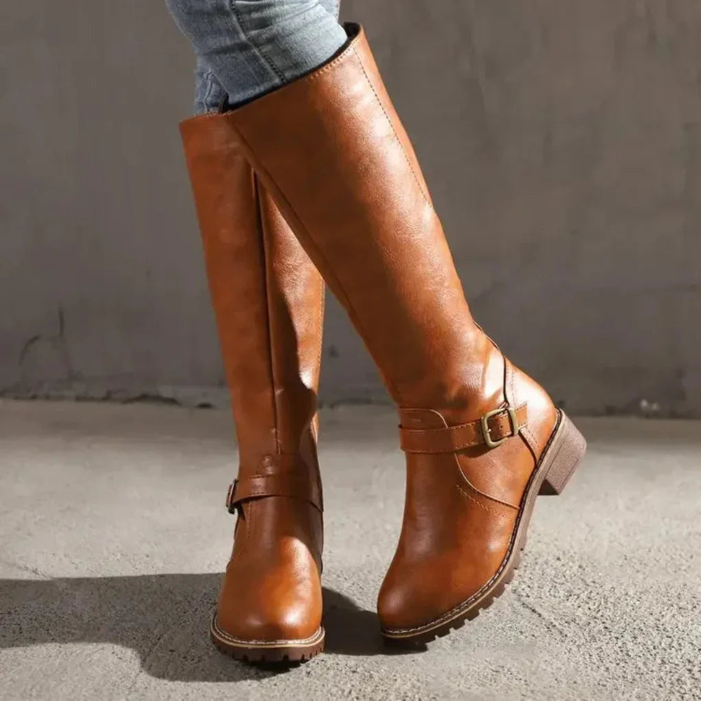 Women's Knee High Boots Buckle | Low Heel