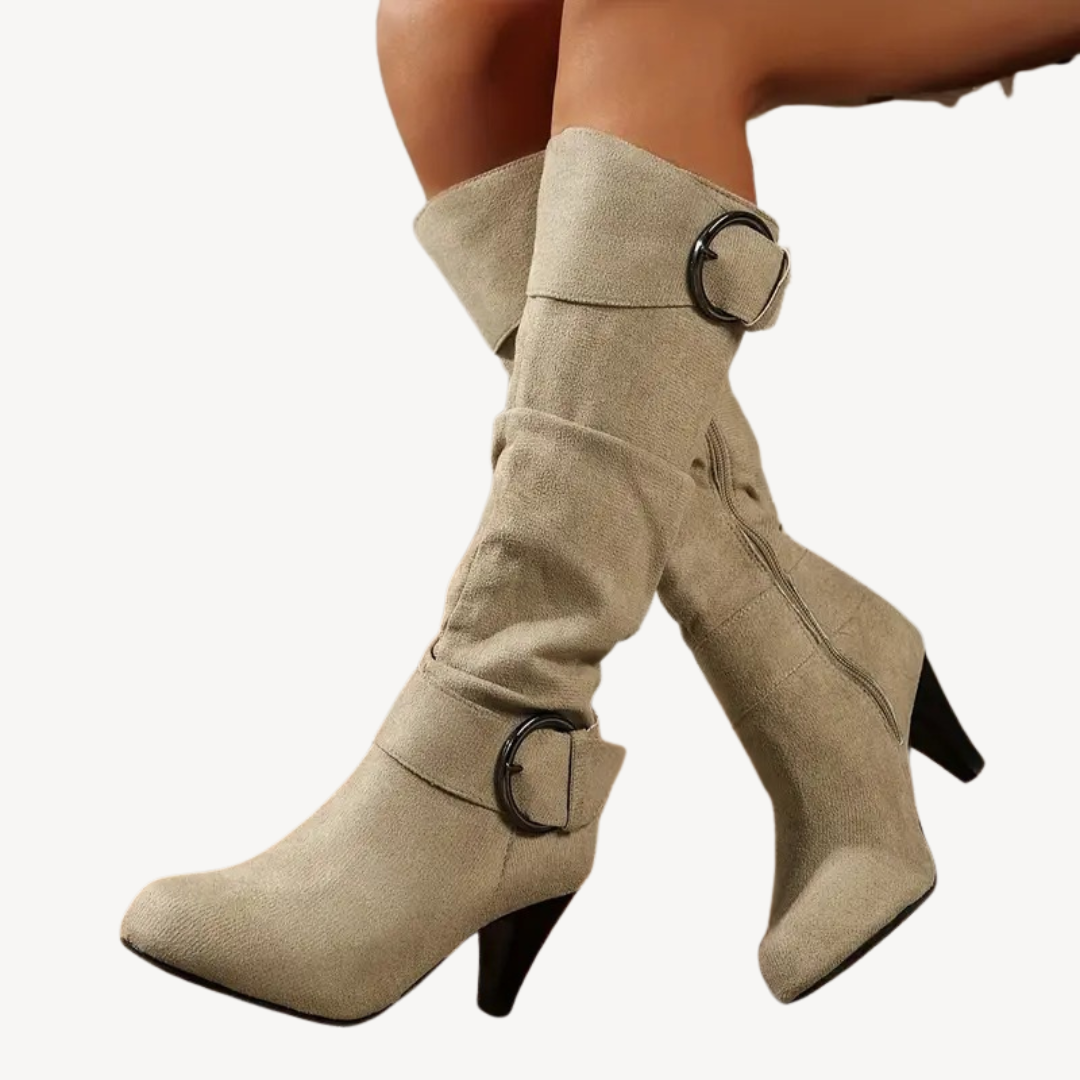 Women's Knee High Boots Heeled | Buckle Detail