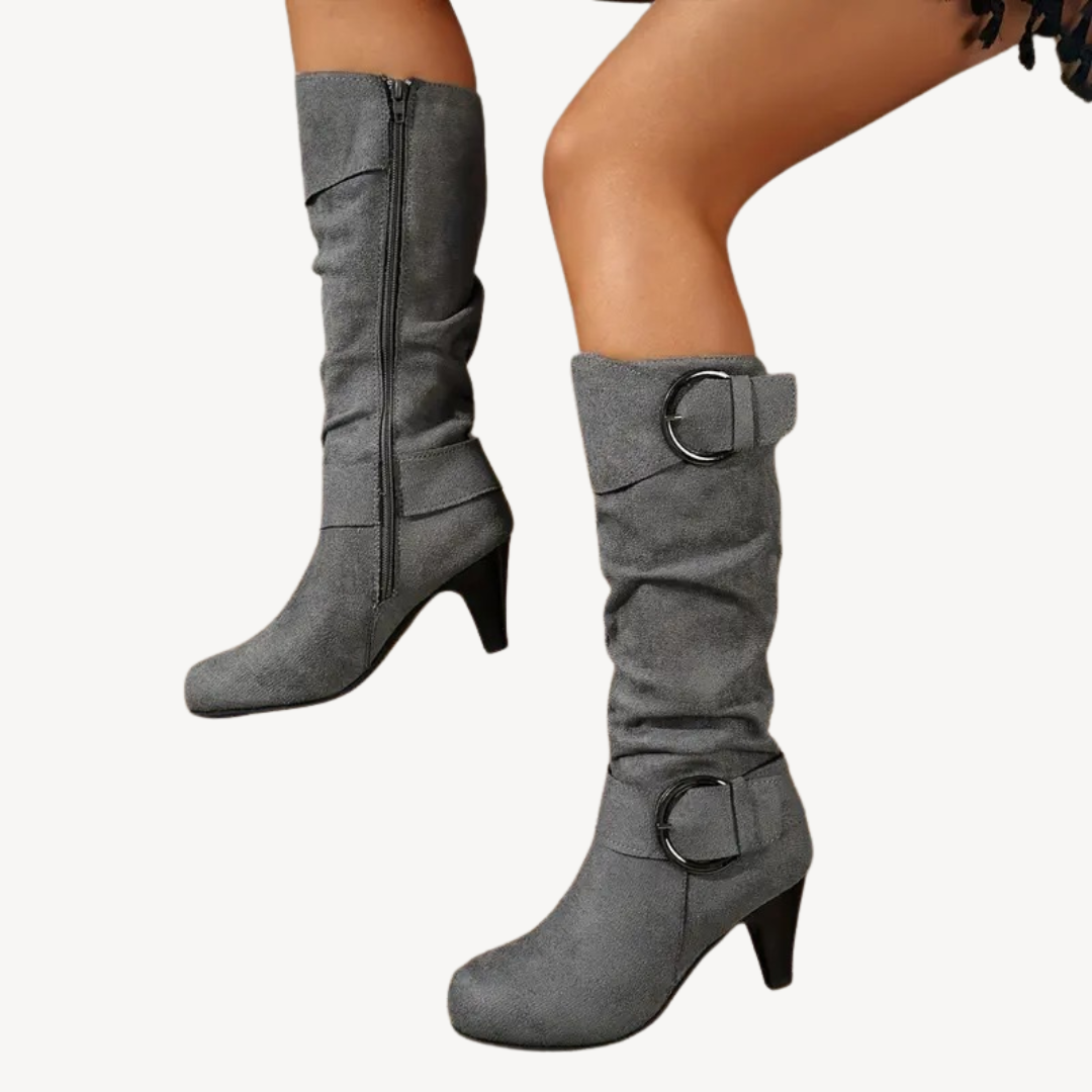 Women's Knee High Boots Heeled | Buckle Detail
