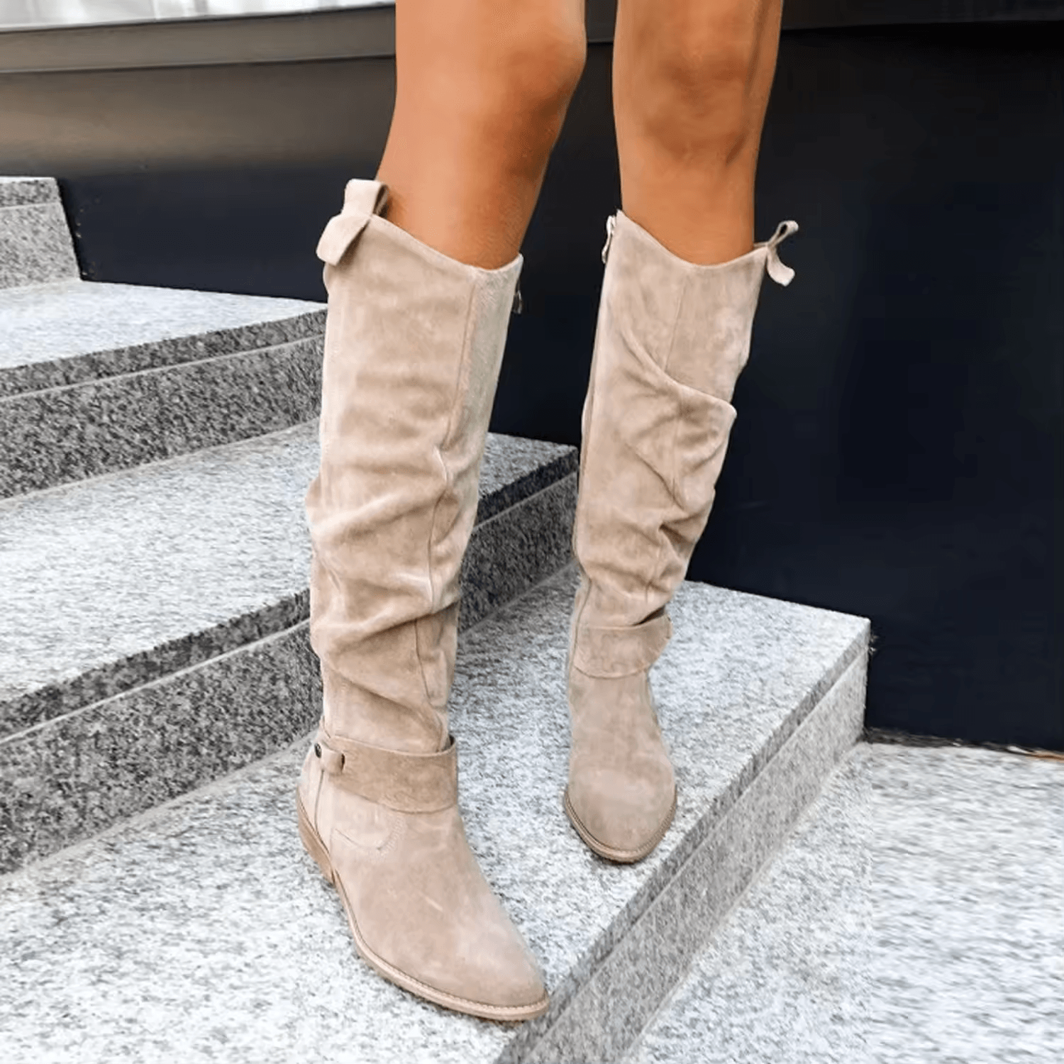 Women's Knee High Boots with Side Zip & Block Heel | Slouch Style