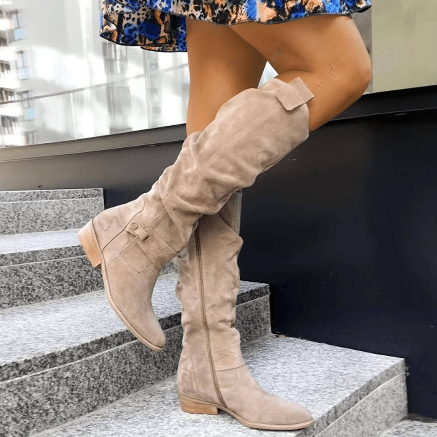 Women's Knee High Boots with Side Zip & Block Heel | Slouch Style