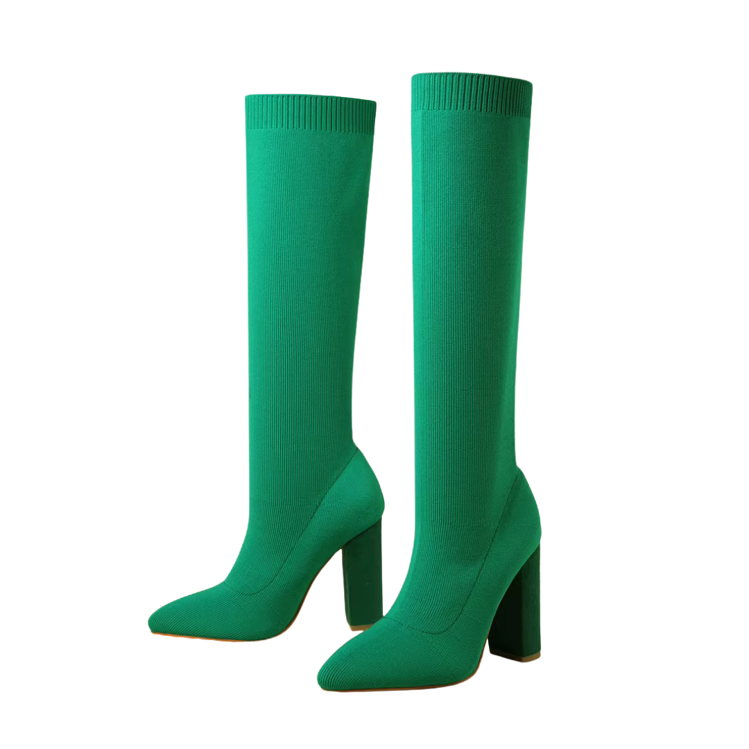 Women’s Knee High Sock Boots | Block Heel