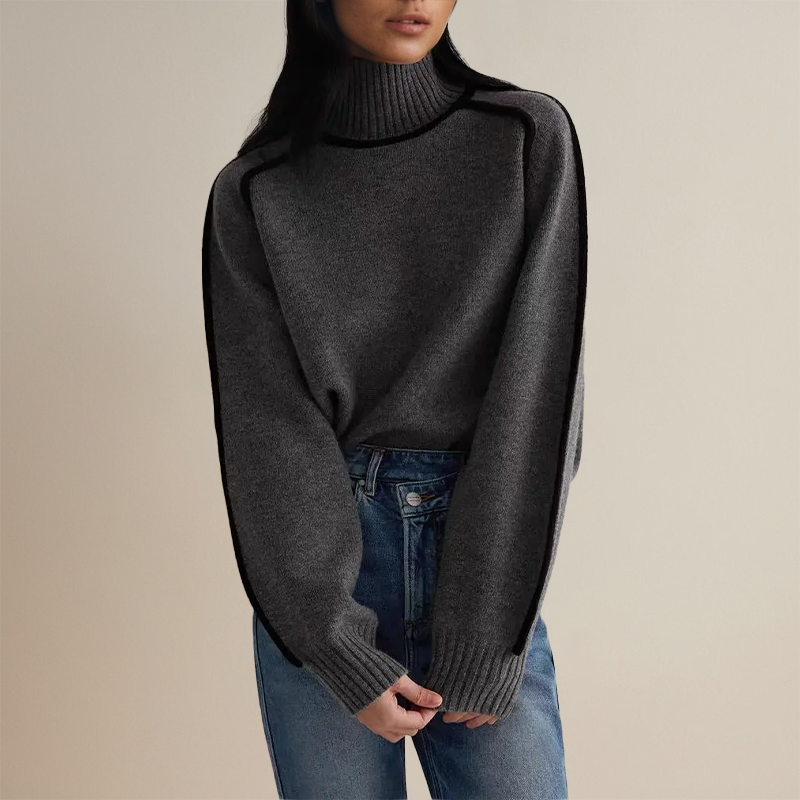 Women's Knit Jumper With Contrast Trim & Turtleneck | Long