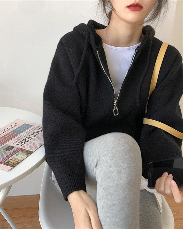 Women's Knitted Hoodie Zip Up Casual Jacket | Oversize