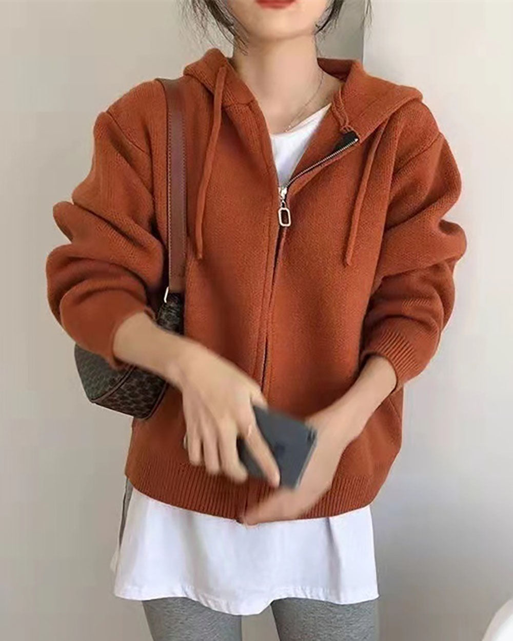 Women's Knitted Hoodie Zip Up Casual Jacket | Oversize