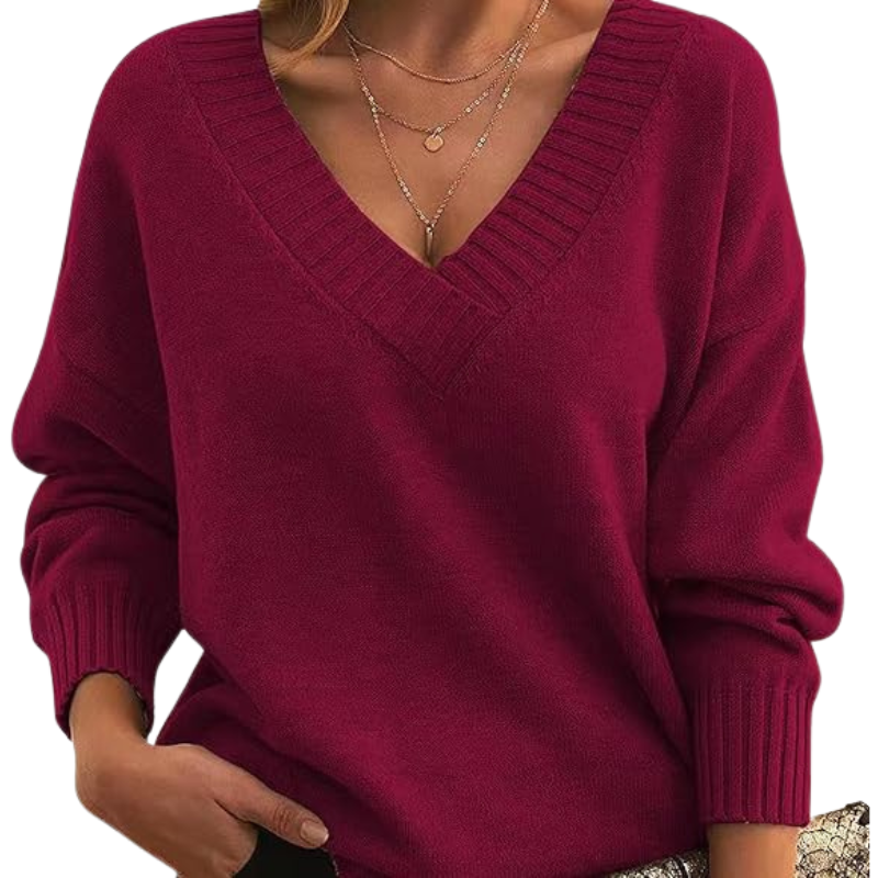 Women's Knitted Jumper With V-Neck | Long