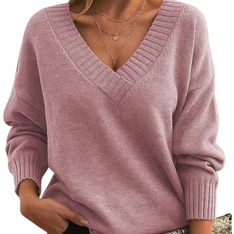 Women's Knitted Jumper With V-Neck | Long