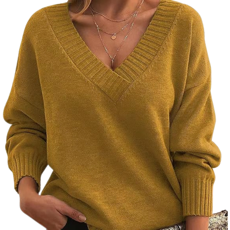 Women's Knitted Jumper With V-Neck | Long