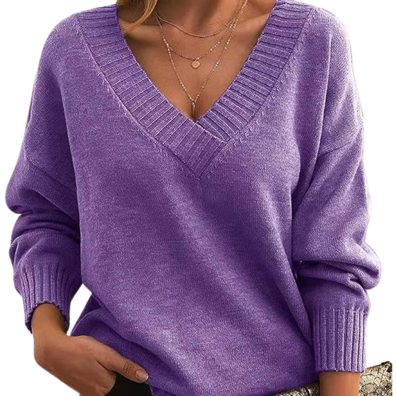 Women's Knitted Jumper With V-Neck | Long