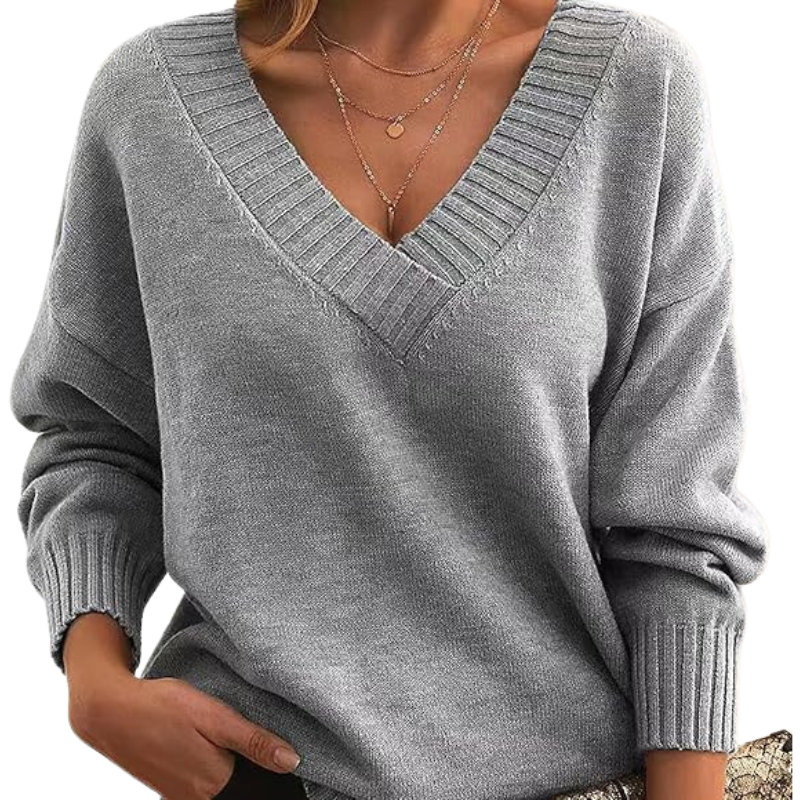 Women's Knitted Jumper With V-Neck | Long