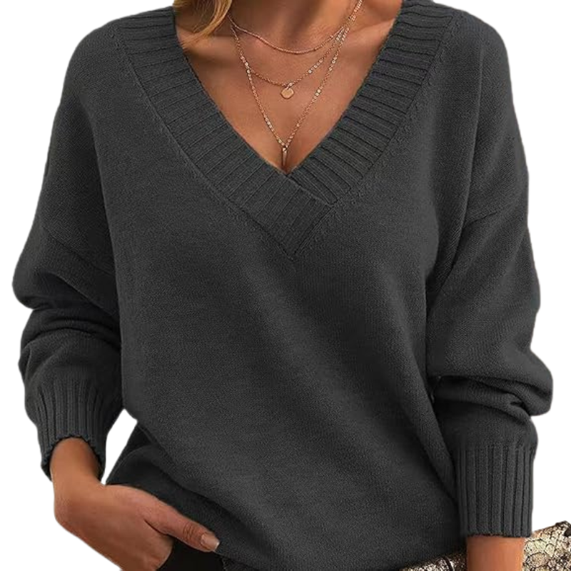 Women's Knitted Jumper With V-Neck | Long