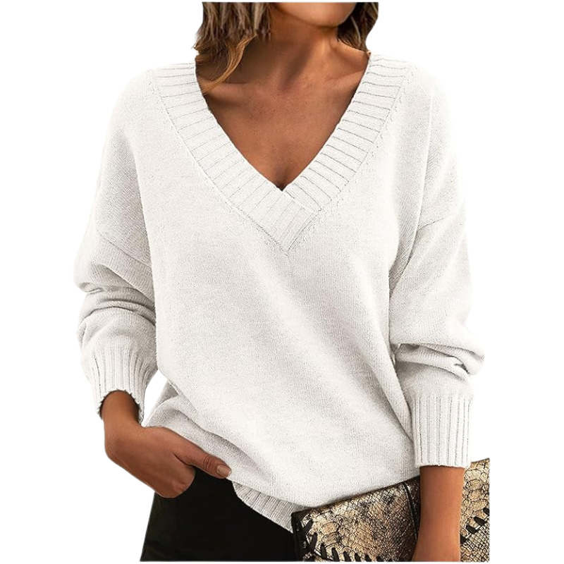 Women's Knitted Jumper With V-Neck | Long