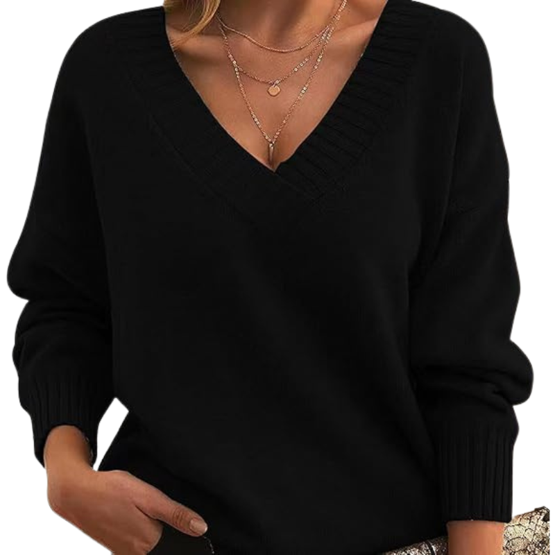 Women's Knitted Jumper With V-Neck | Long