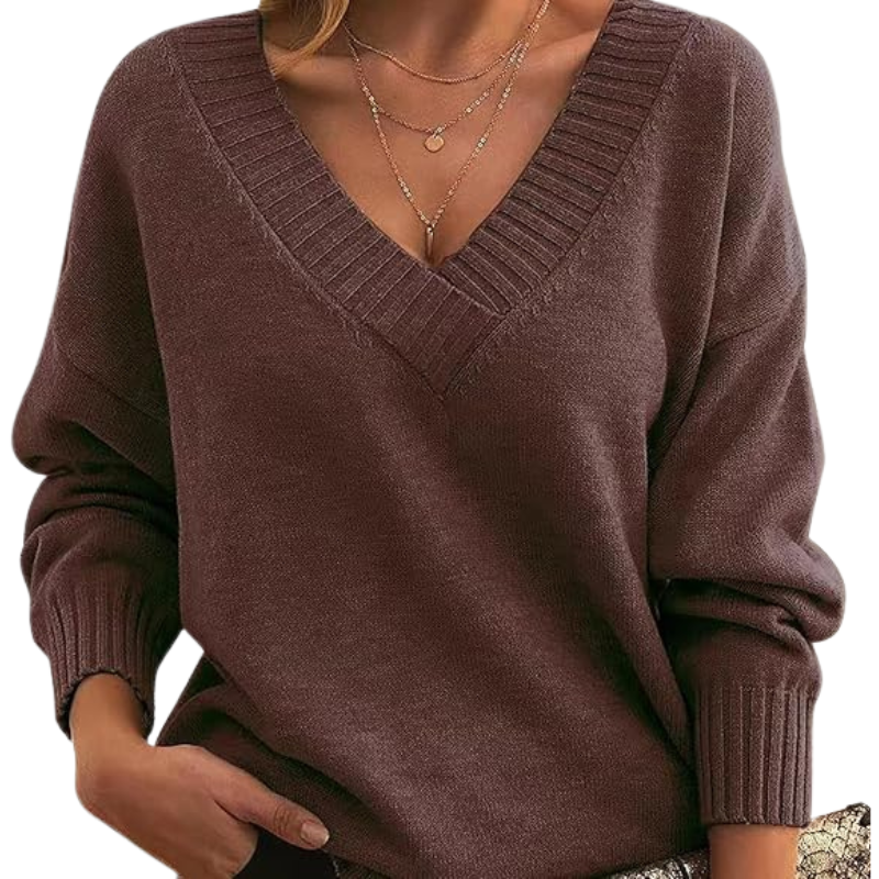 Women's Knitted Jumper With V-Neck | Long