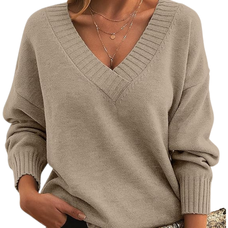 Women's Knitted Jumper With V-Neck | Long