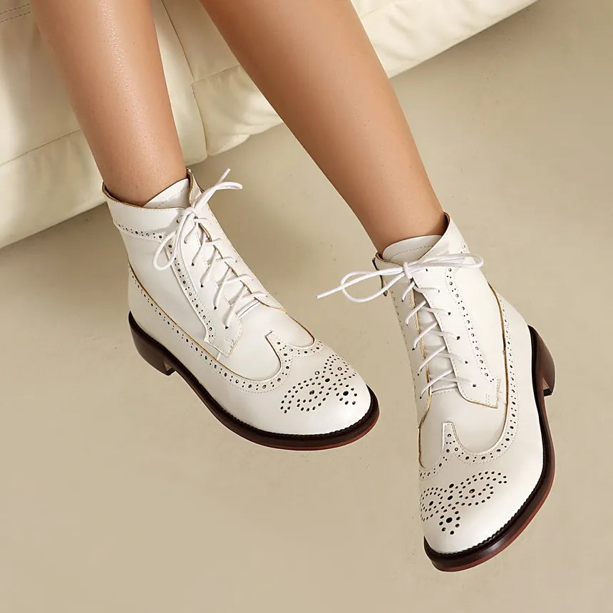 Women's Lace Up Ankle Boots With Brogue Detail | Low Heel