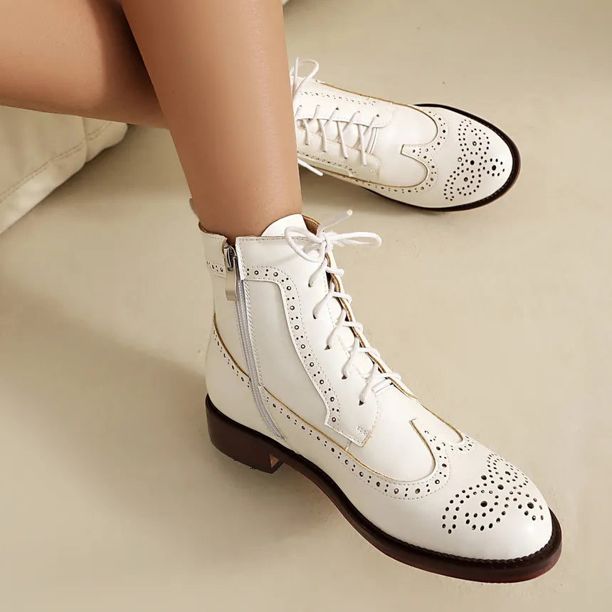 Women's Lace Up Ankle Boots With Brogue Detail | Low Heel