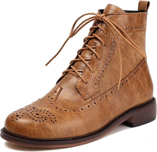 Women's Lace Up Ankle Boots With Brogue Detail | Low Heel