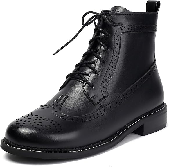 Women's Lace Up Ankle Boots With Brogue Detail | Low Heel